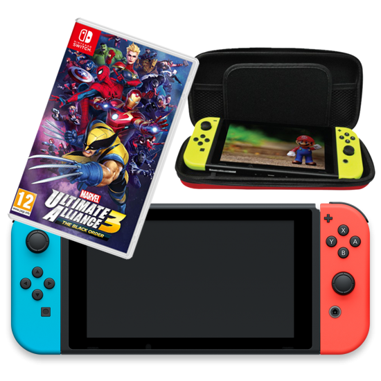 Nintendo Switch long & Marvel Ultimate Alliance 3: The Black Order & Bag