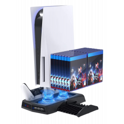  Charging Stand for PS5 with Cooling Fan, Multi-Function Charger Station with 2 Controller Charging Docks